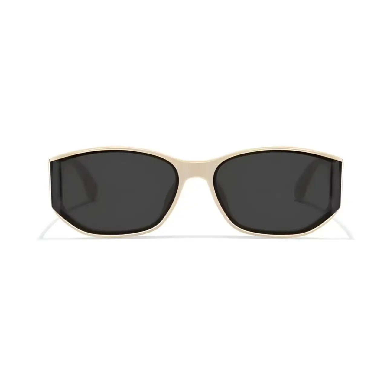 Women’s White full-rim curved shield sunglasses, straight-on product view