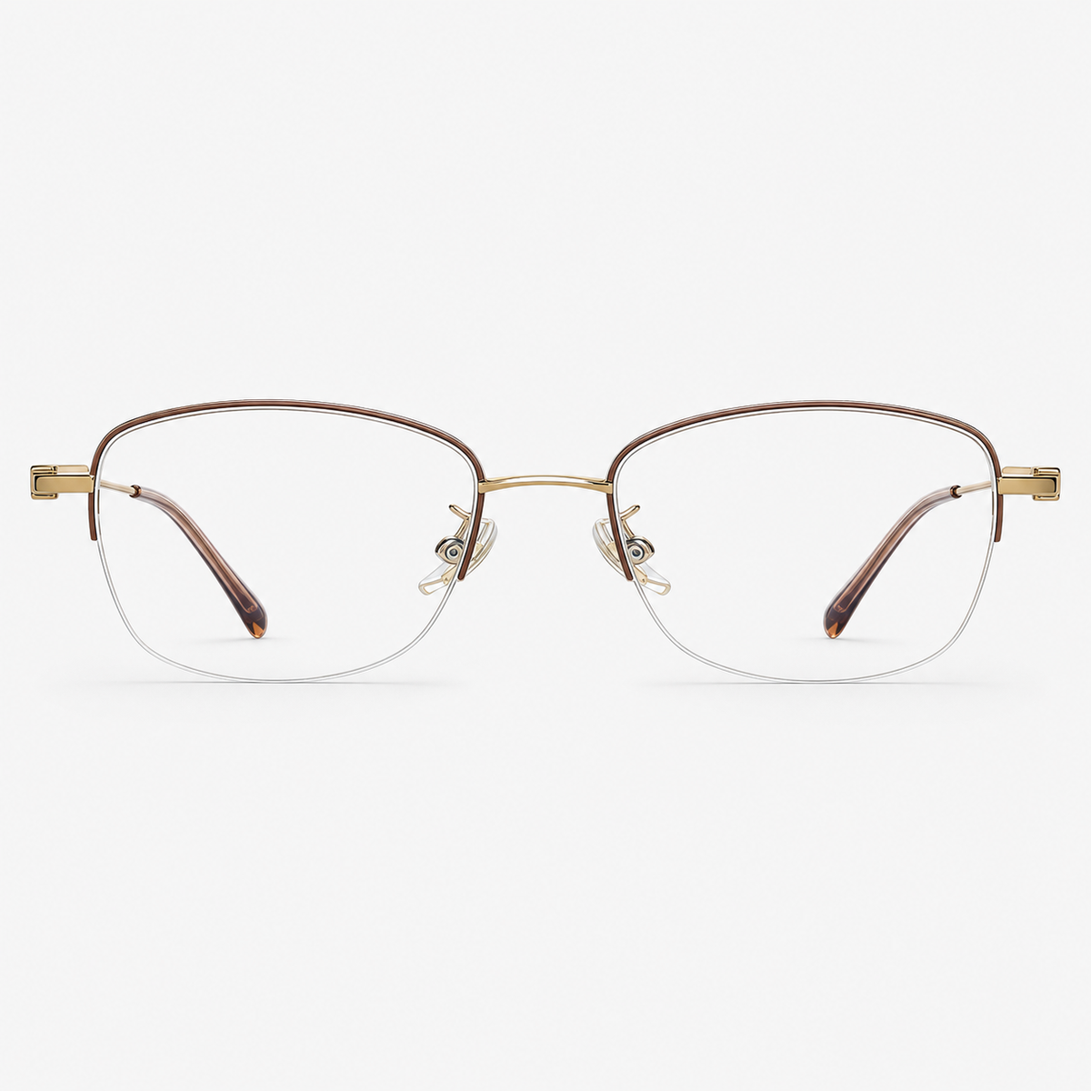 Milk Coffee/Gold women's titanium semi-rimless glasses, front product view