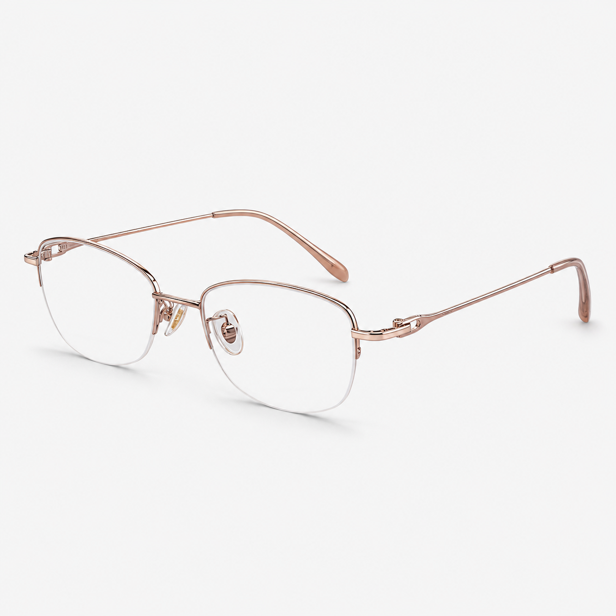 Rose Gold women's titanium semi-rimless glasses, 45-degree product view