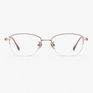 Rose Gold women's titanium semi-rimless glasses, front product view