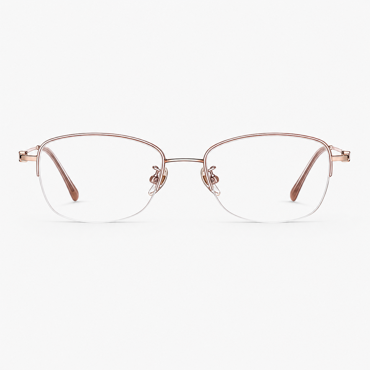 Rose Gold women's titanium semi-rimless glasses, front product view