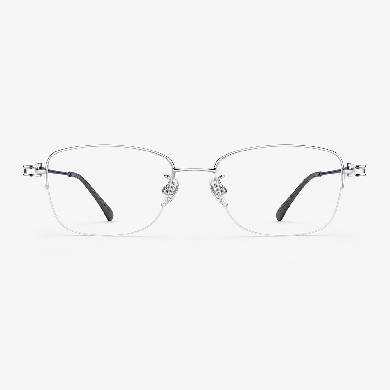 Silver women's titanium semi-rimless glasses, front product view