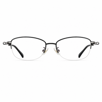 Black women's vintage alloy semi-rimless glasses, front product view