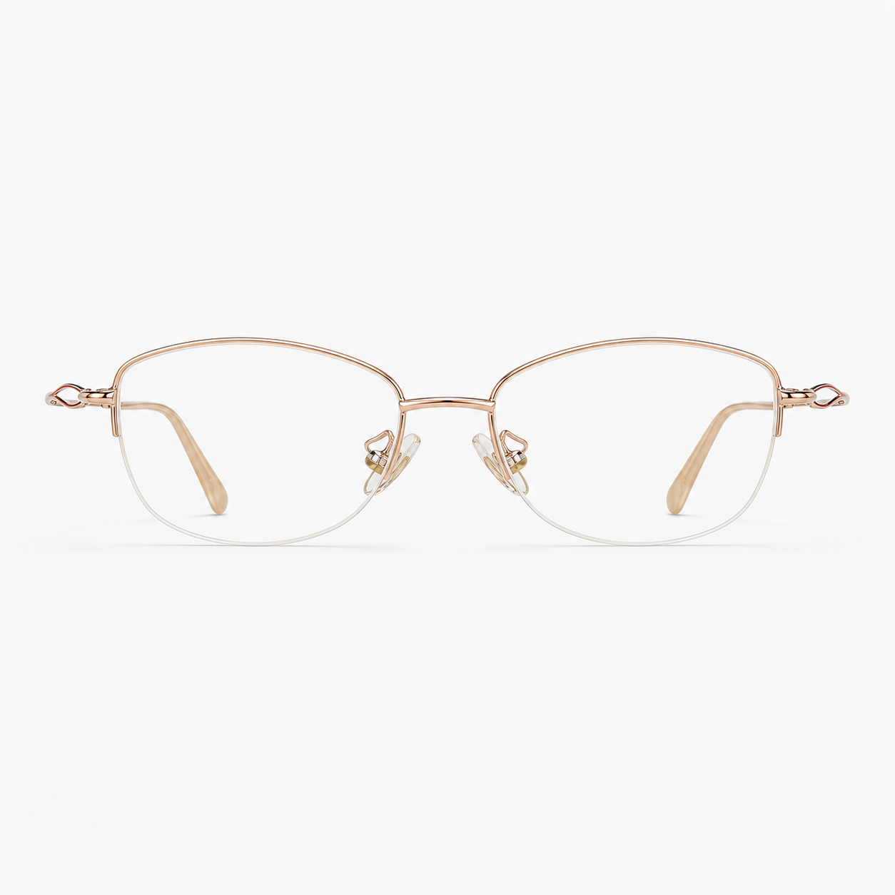 Rose Gold women's vintage alloy semi-rimless glasses, front product view