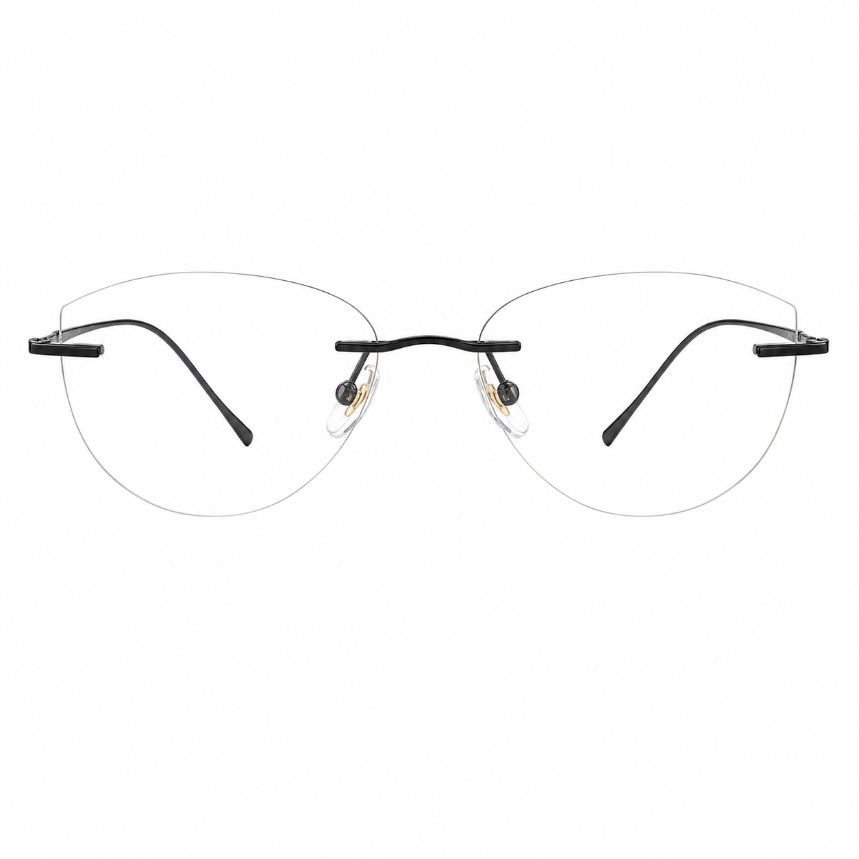 Black women's pure titanium rimless geometric glasses, front product view