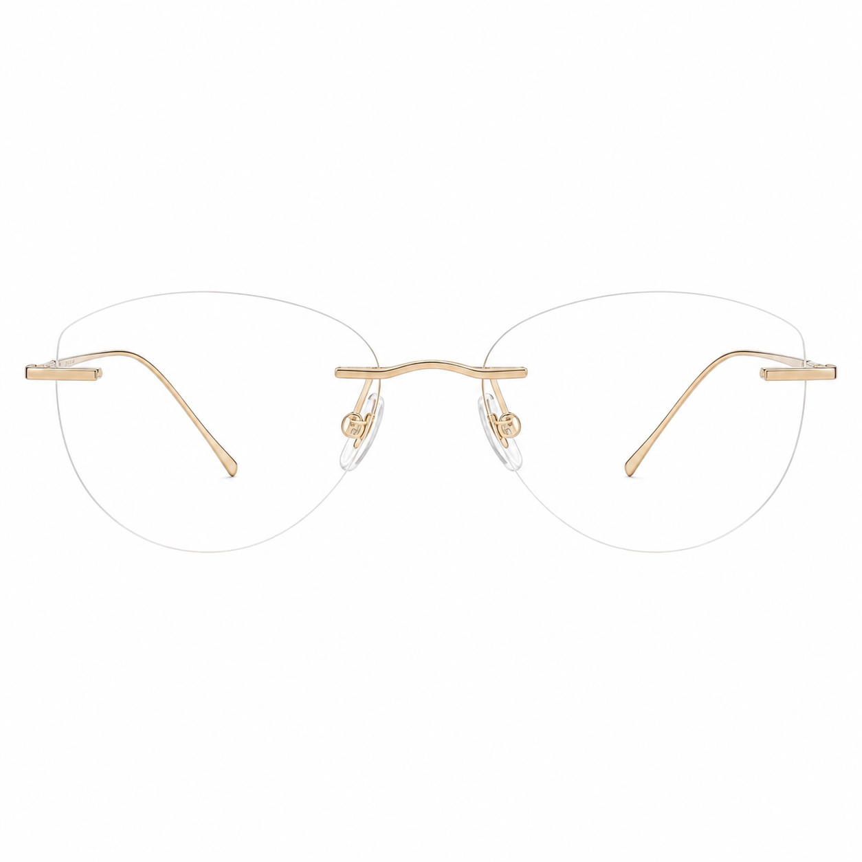 Gold women's pure titanium rimless geometric glasses, front product view