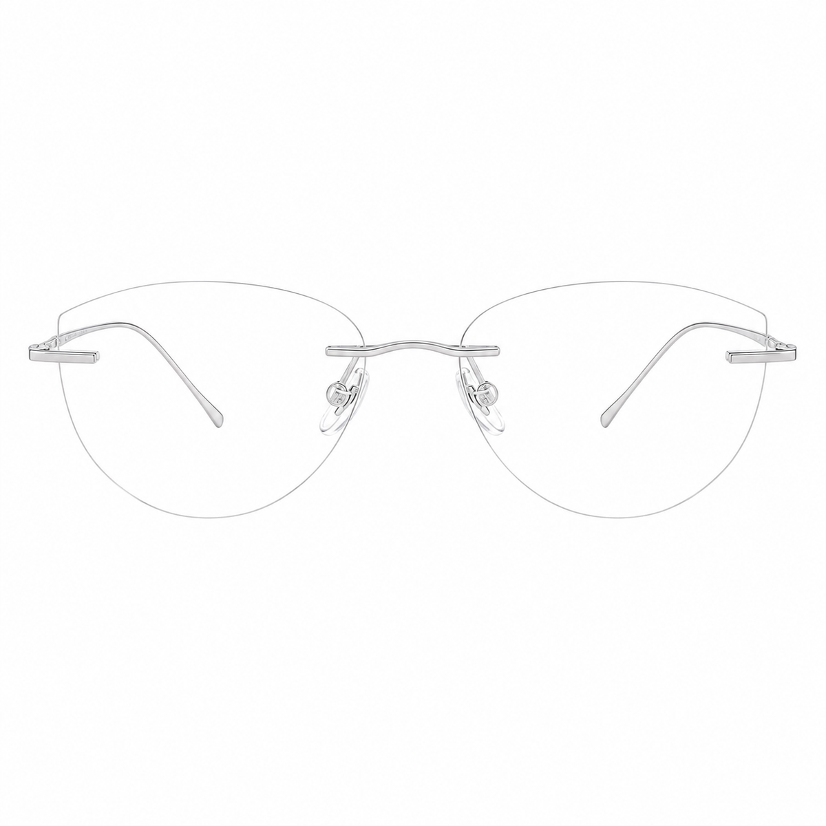 Silver women's pure titanium rimless geometric glasses, front product view