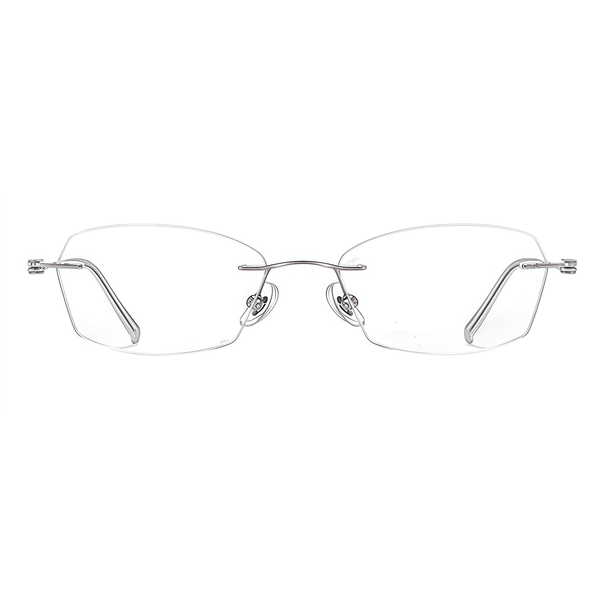 Gunmetal women's pure titanium rimless rectangular glasses, front product view