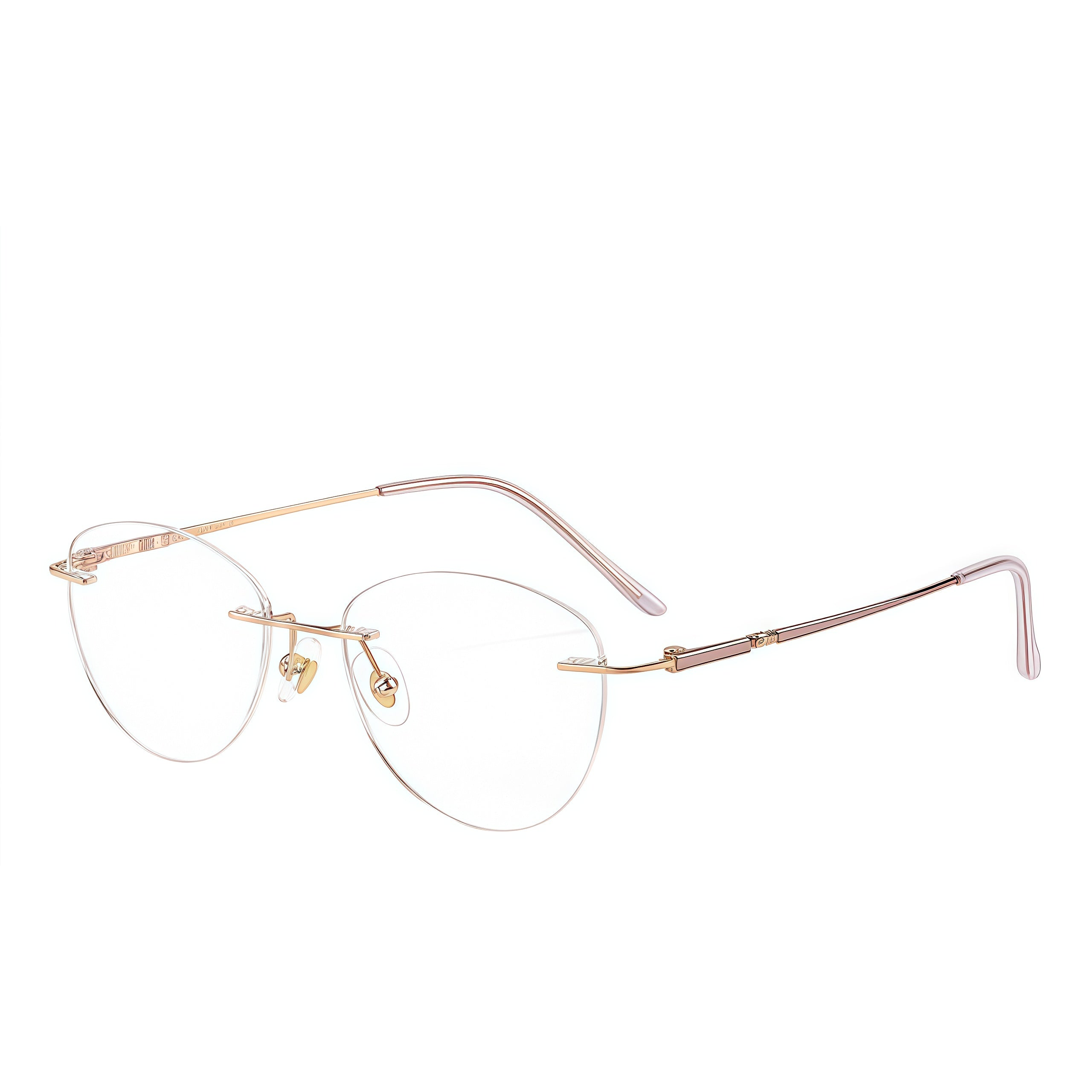 Purple and Rose Gold women's pure titanium rimless rectangular glasses, 45-degree product view