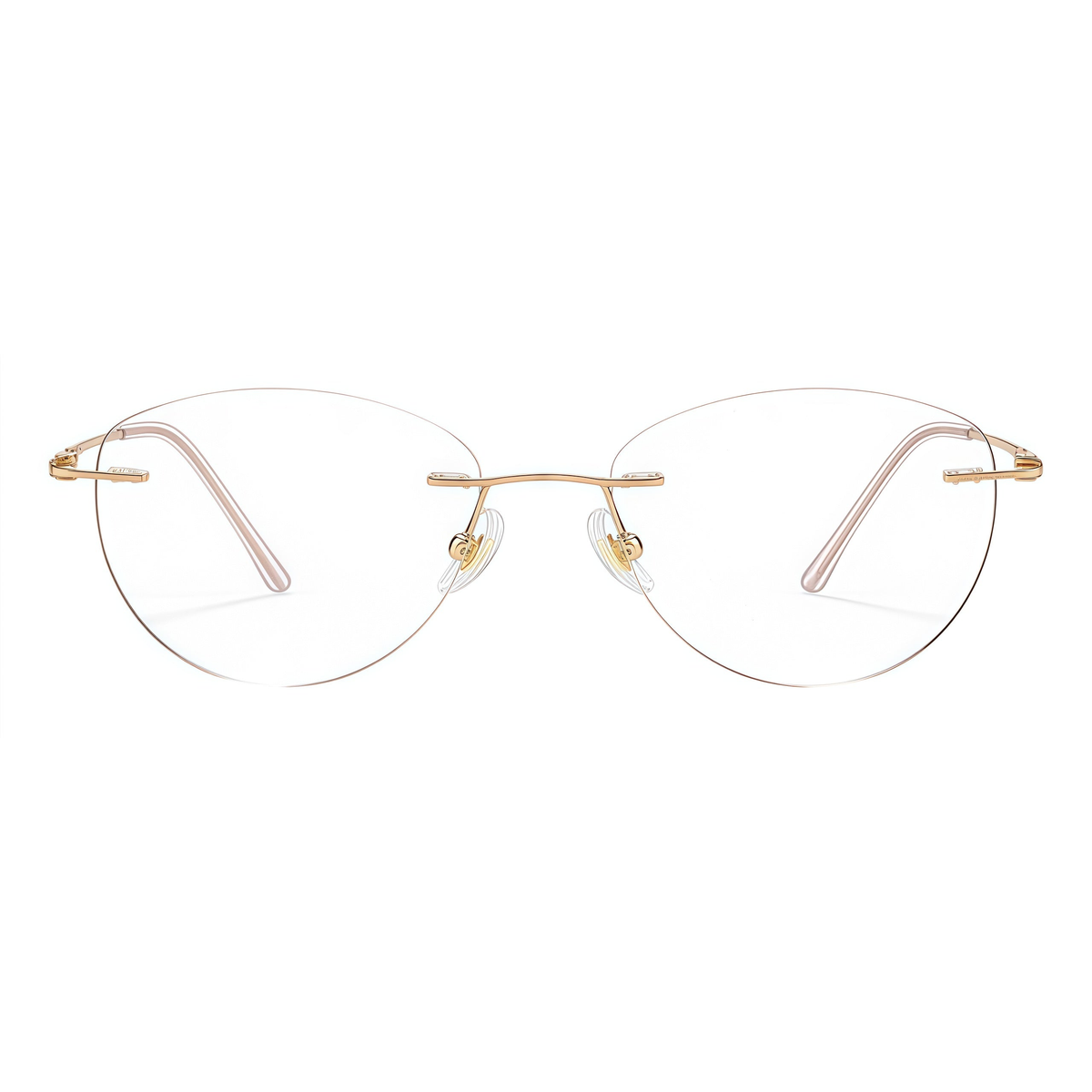 Purple and Rose Gold women's pure titanium rimless rectangular glasses, front product view