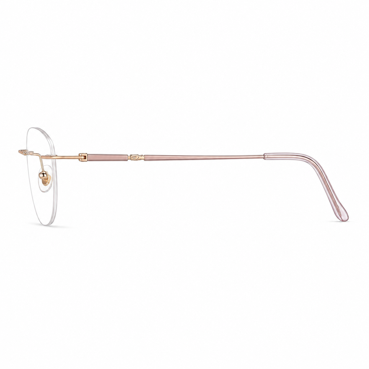 Purple and Rose Gold women's pure titanium rimless rectangular glasses, side product view