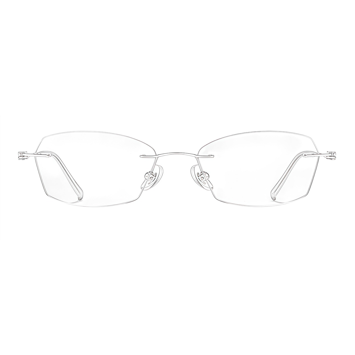 Silver women's pure titanium rimless rectangular glasses, front product view