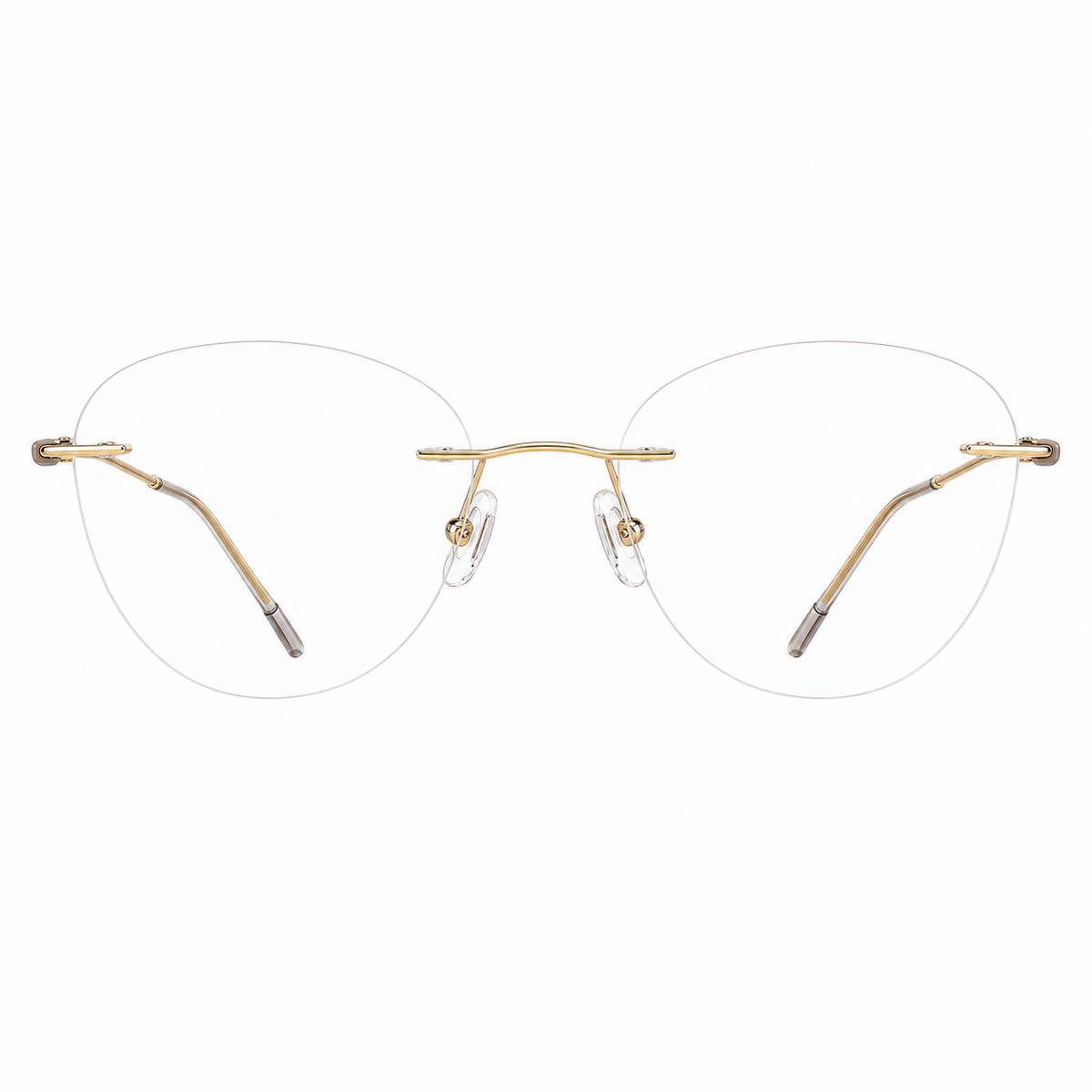 Gold and brown women's titanium rimless cat-eye glasses, front product view