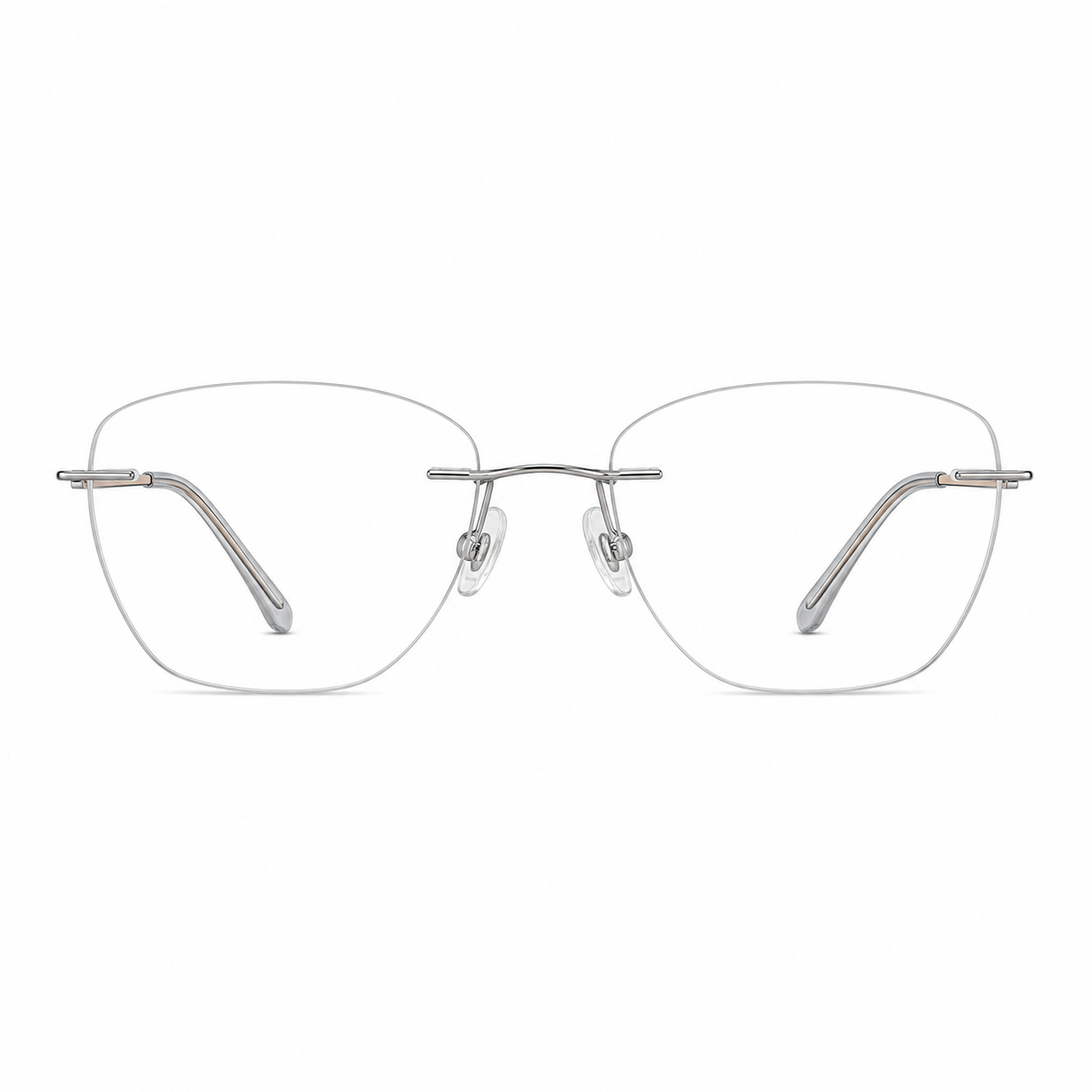 Silver and Champagne Gold women's titanium rimless geometric glasses, front product view
