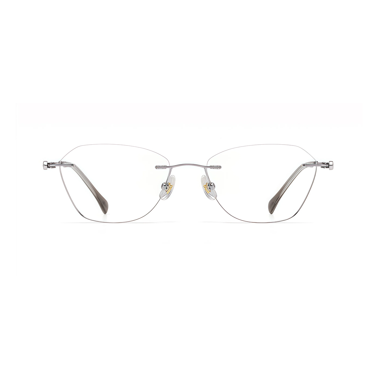 Silver women's titanium rimless leaf-filigree glasses, front product view