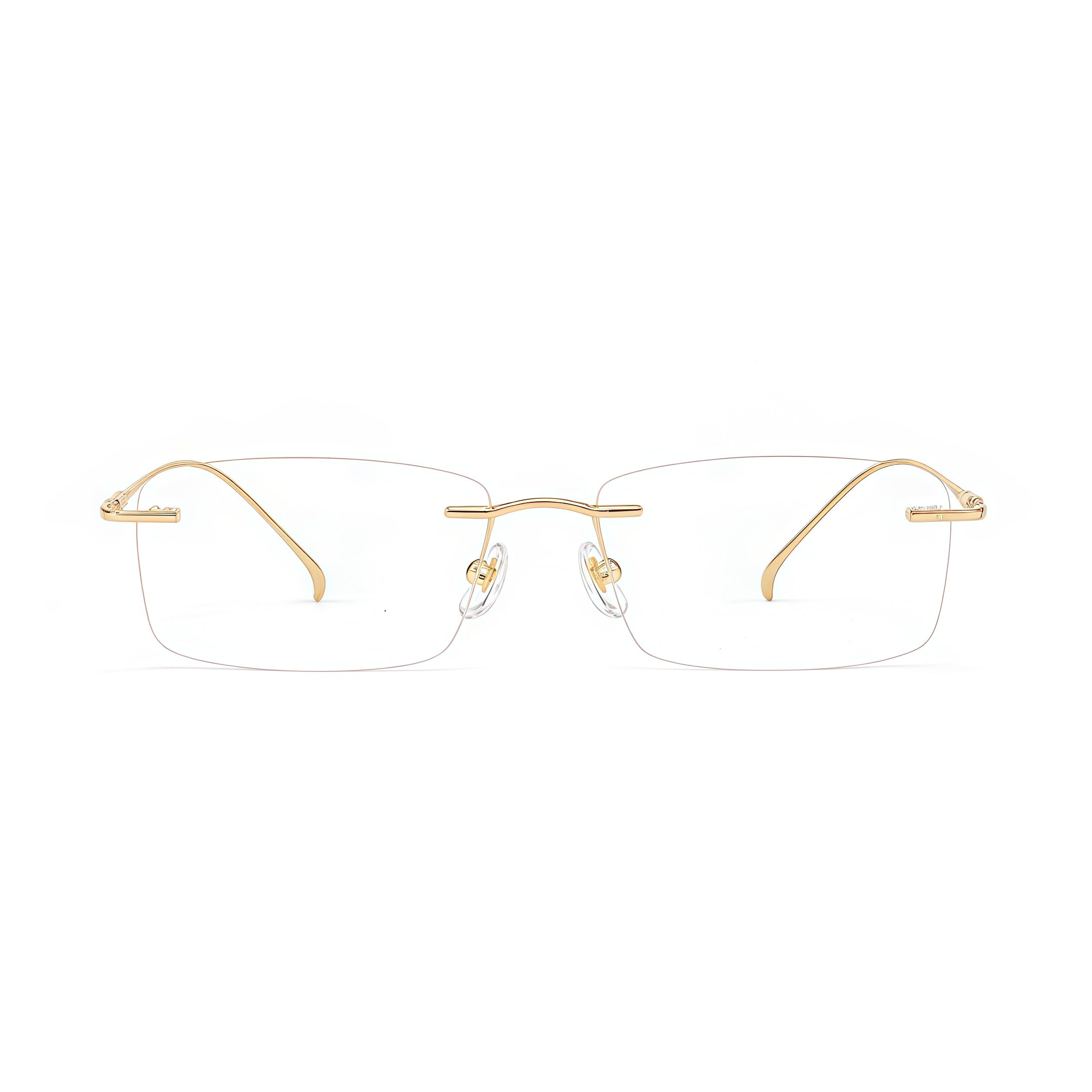 Gold women's titanium rimless rectangular glasses, front product view