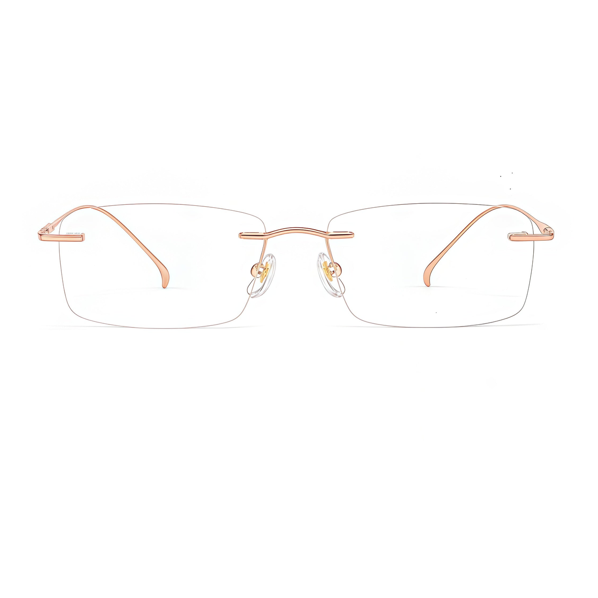 Rose Gold women's titanium rimless rectangular glasses, front product view