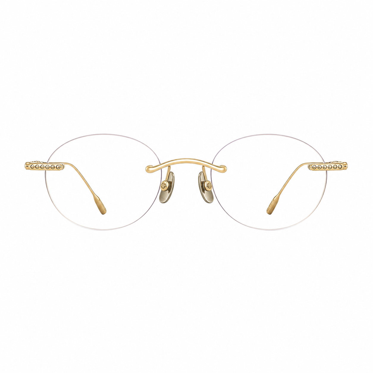 Gold women's titanium rimless round glasses, front product view