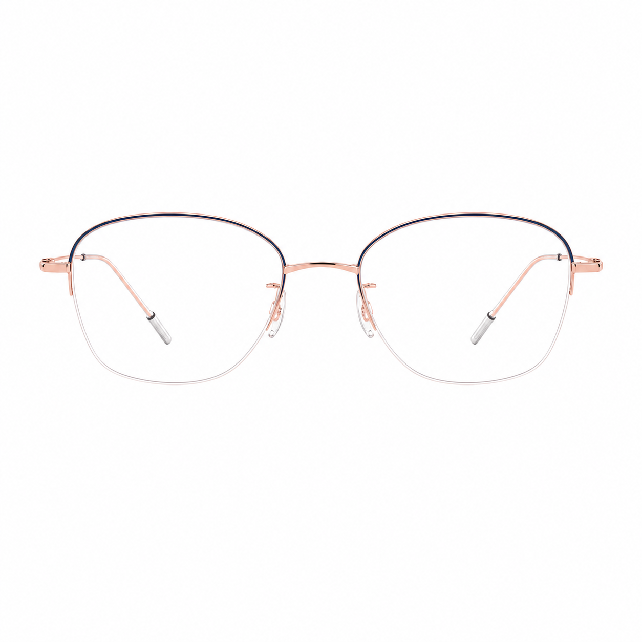 Rose Gold/Dark Blue Gradient women's titanium semi-rimless glasses, front product view