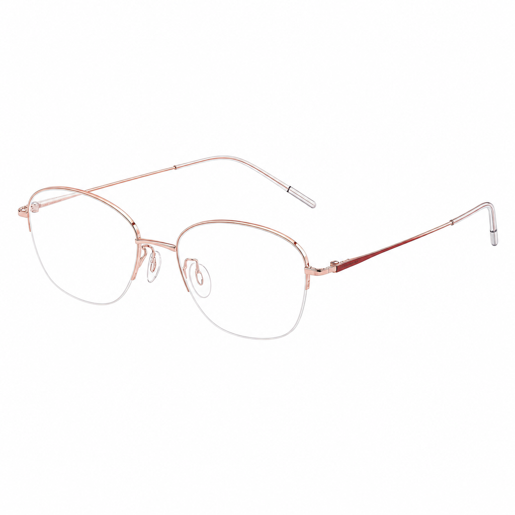 Rose Gold/Red Gradient women's titanium semi-rimless glasses, 45-degree product view