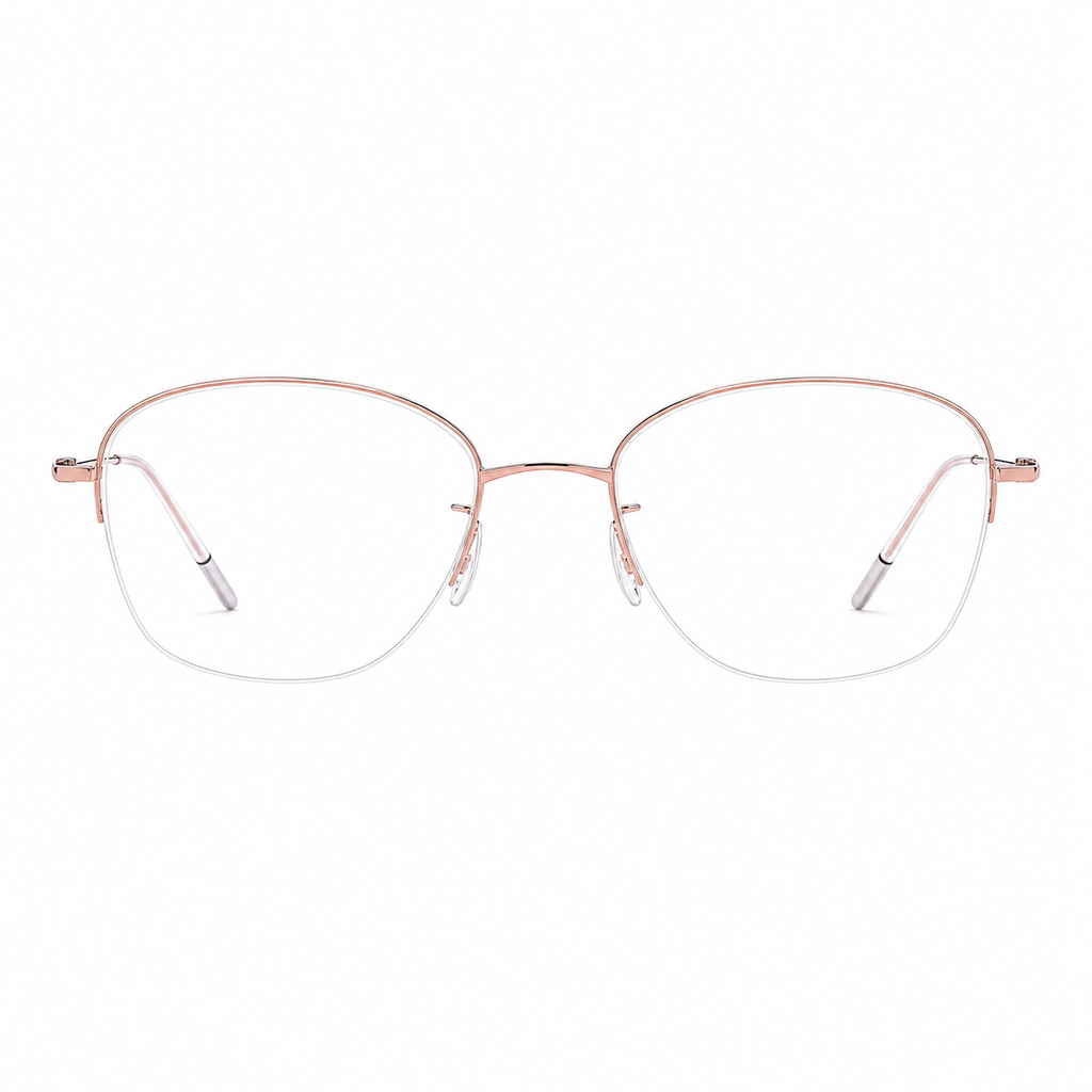 Rose Gold/Red Gradient women's titanium semi-rimless glasses, front product view