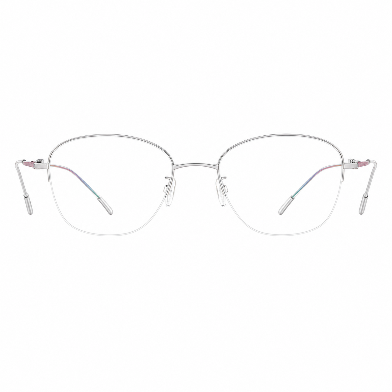Silver/Pink Blue Green Gradient women's titanium semi-rimless glasses, front product view
