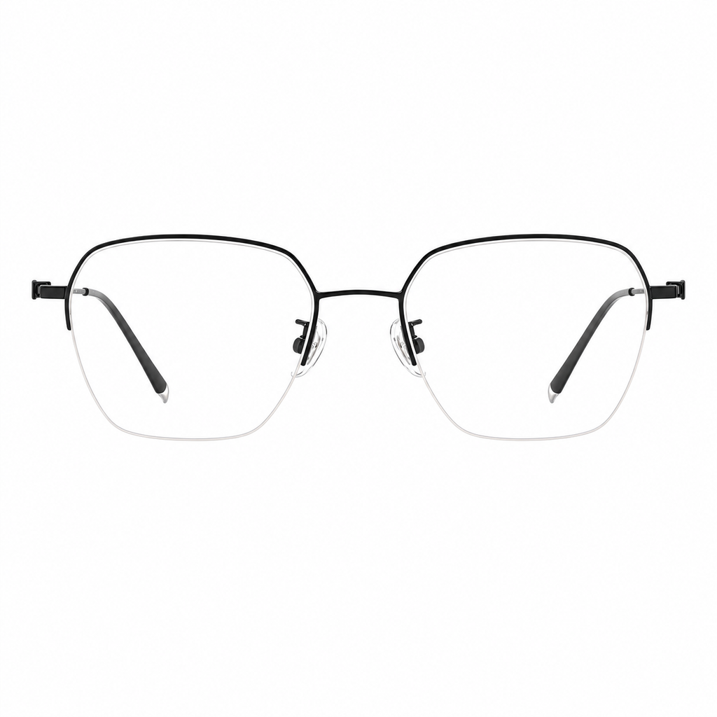 Black women's vintage titanium semi-rimless glasses, front product view