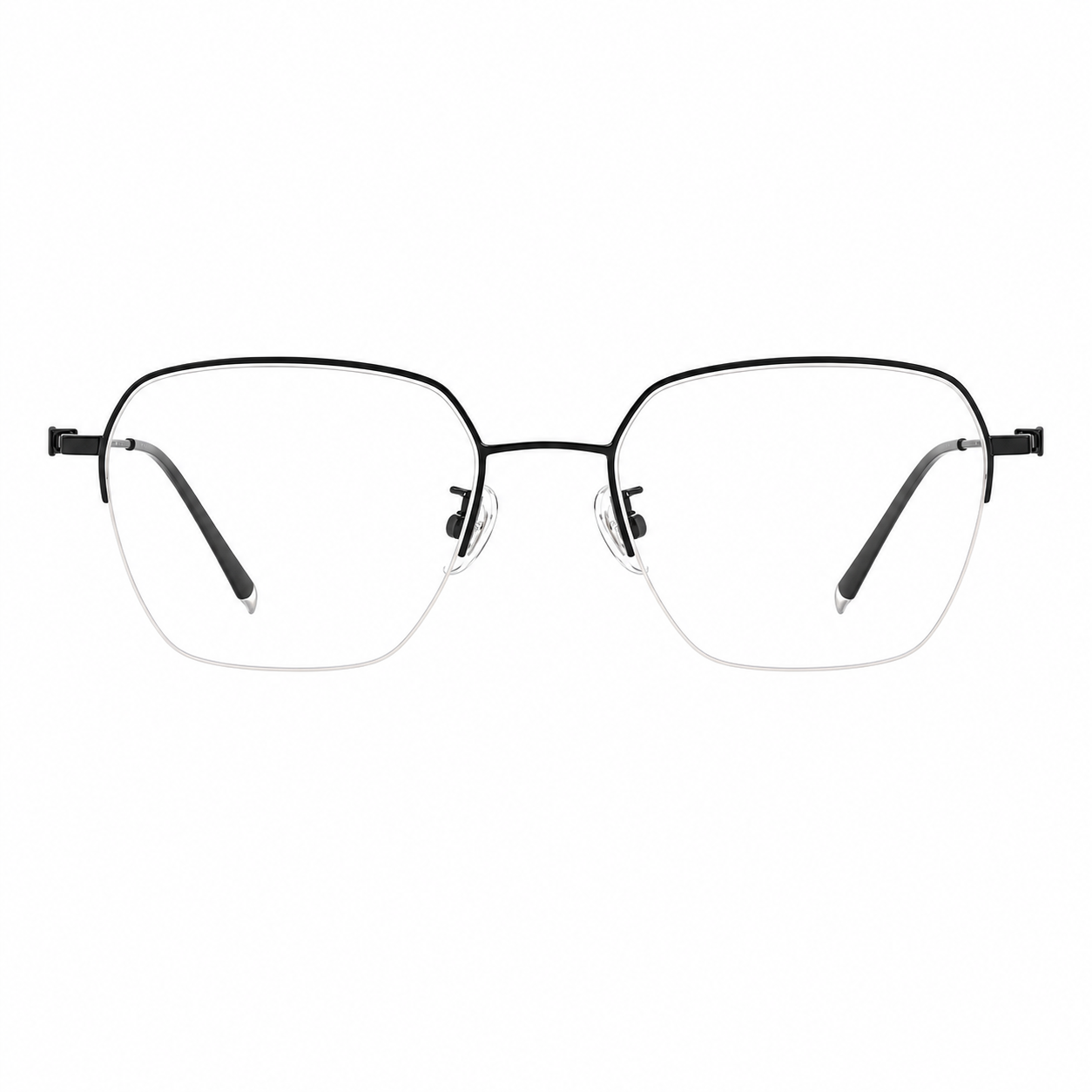 Black women's vintage titanium semi-rimless glasses, front product view