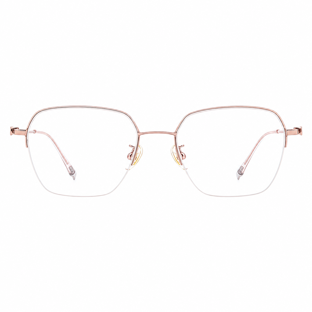 Rose Gold women's vintage titanium semi-rimless glasses, front product view