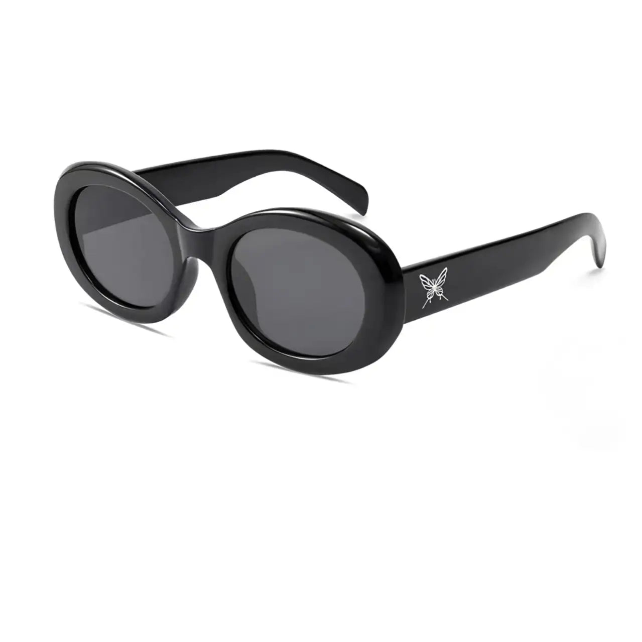 Women’s Black full-rim oval cat-eye sunglasses, 45-degree product view