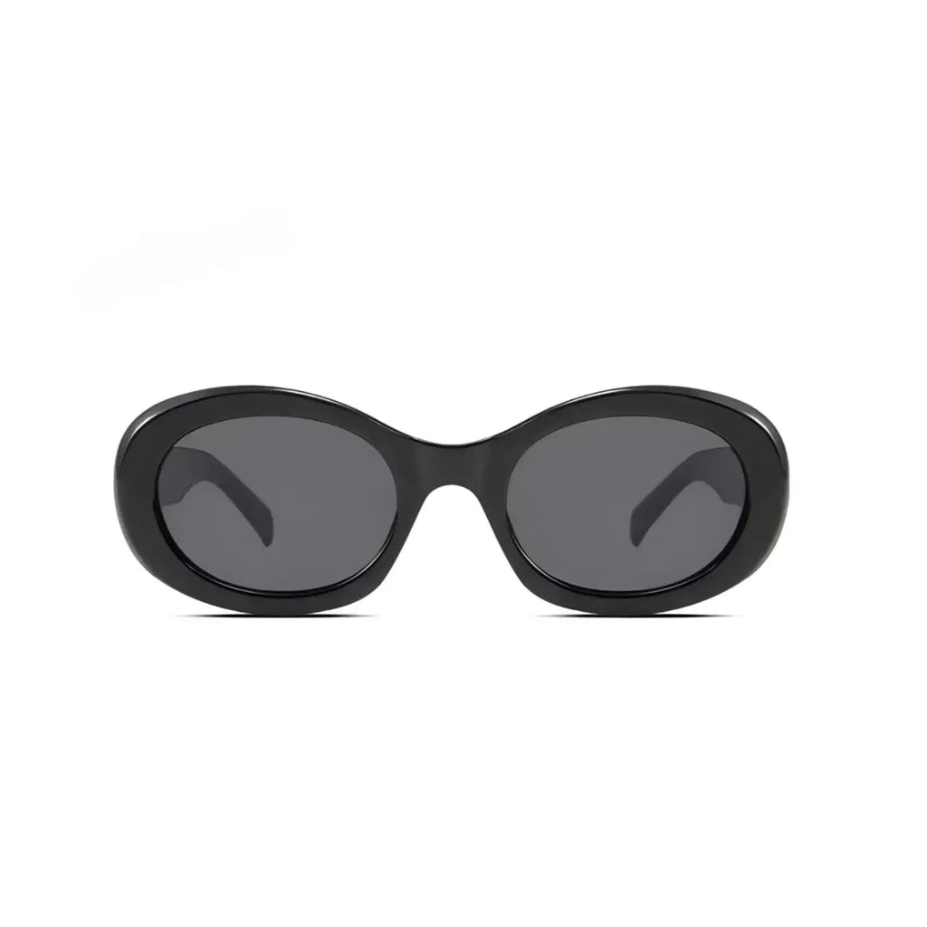 Women’s Black full-rim oval cat-eye sunglasses, straight-on product view