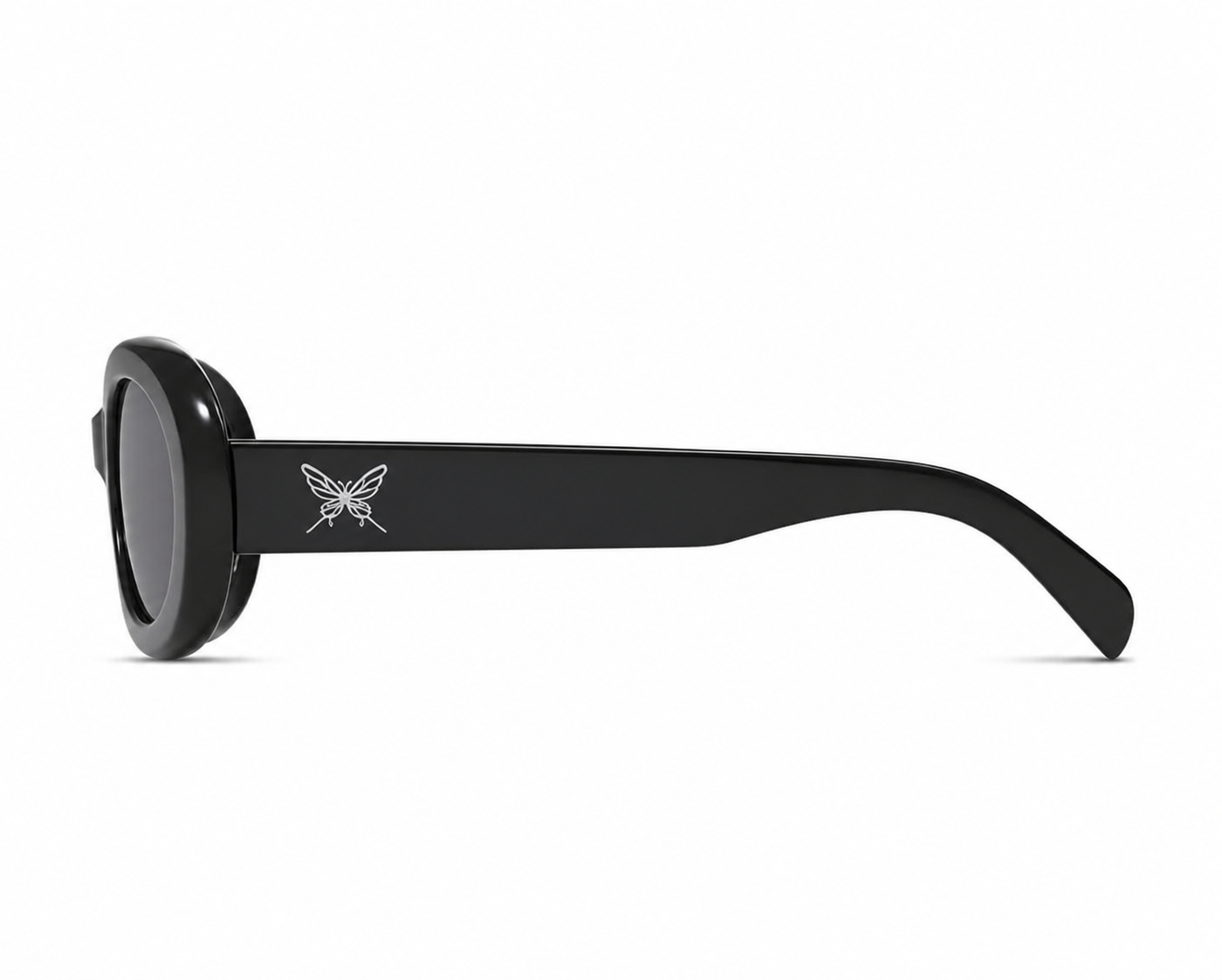 Women’s Black full-rim oval cat-eye sunglasses, side-profile product view