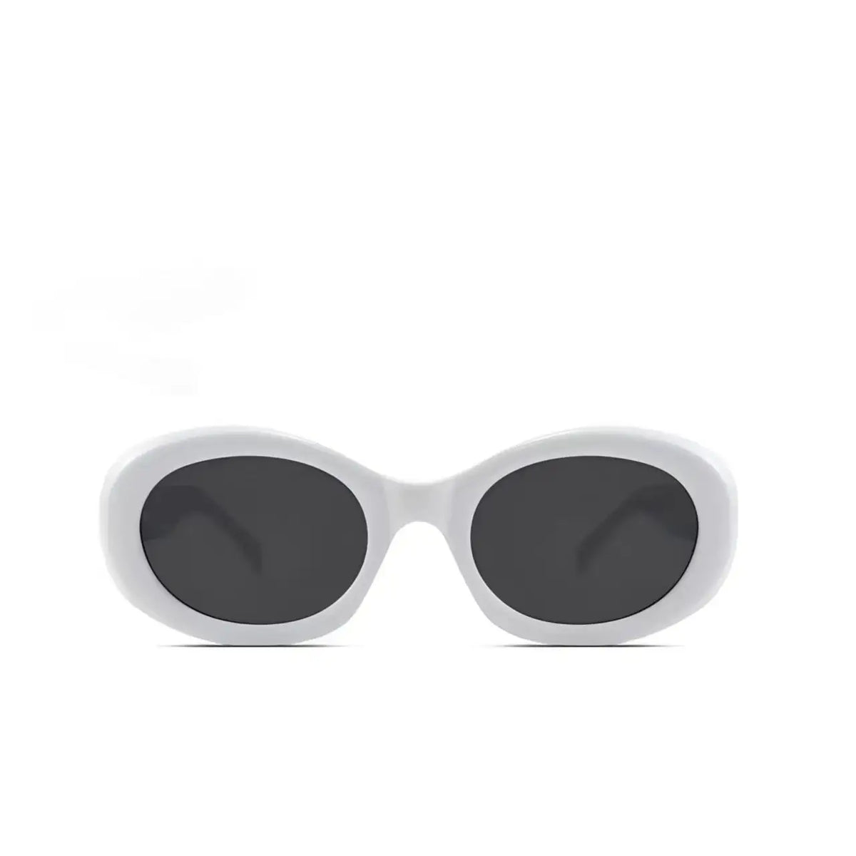 Women’s White full-rim oval cat-eye sunglasses, straight-on product view